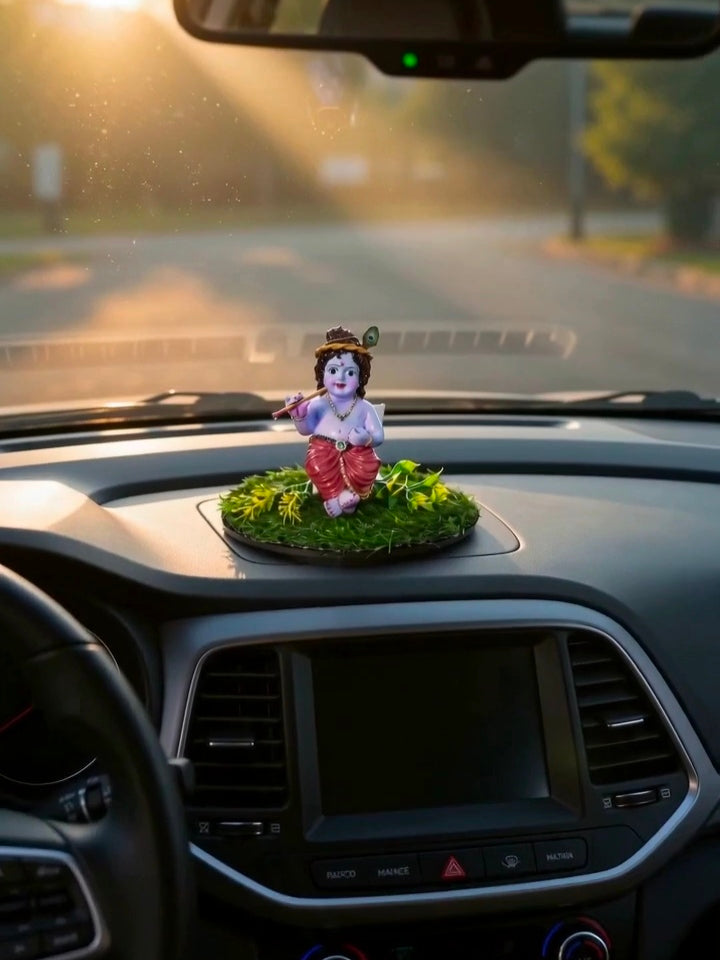 LUXANA 6 Inch Cute Bal Krishna Murti for Car Dashboard | UV Protected Waterproof Polyester Idol with Glossy Finish.